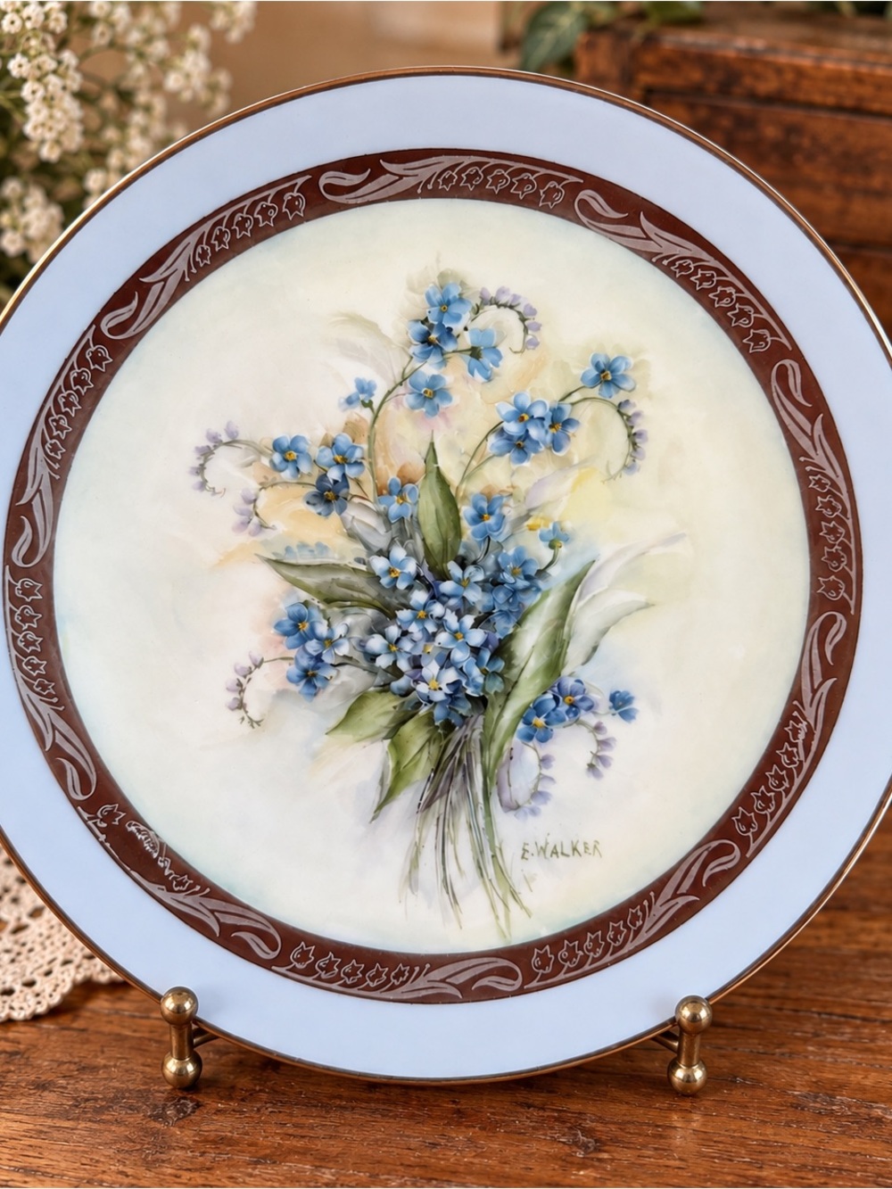 Vintage Flintridge China E Walker Hand Painted Floral Plate California 8.5”